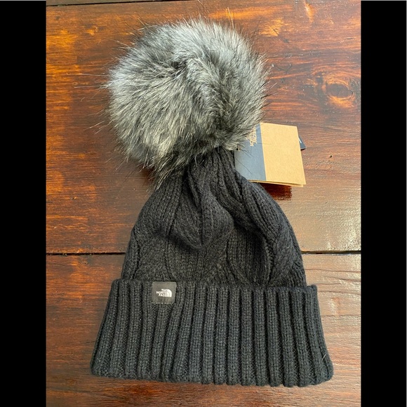The North Face Accessories - The North Face Oh-Mega Fur Pom Beanie Cable-knit beanie with a pom NWT black